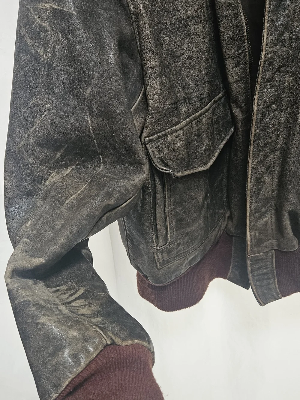 Banana Republic Distressed Vintage Brown Leather Bomber Jacket